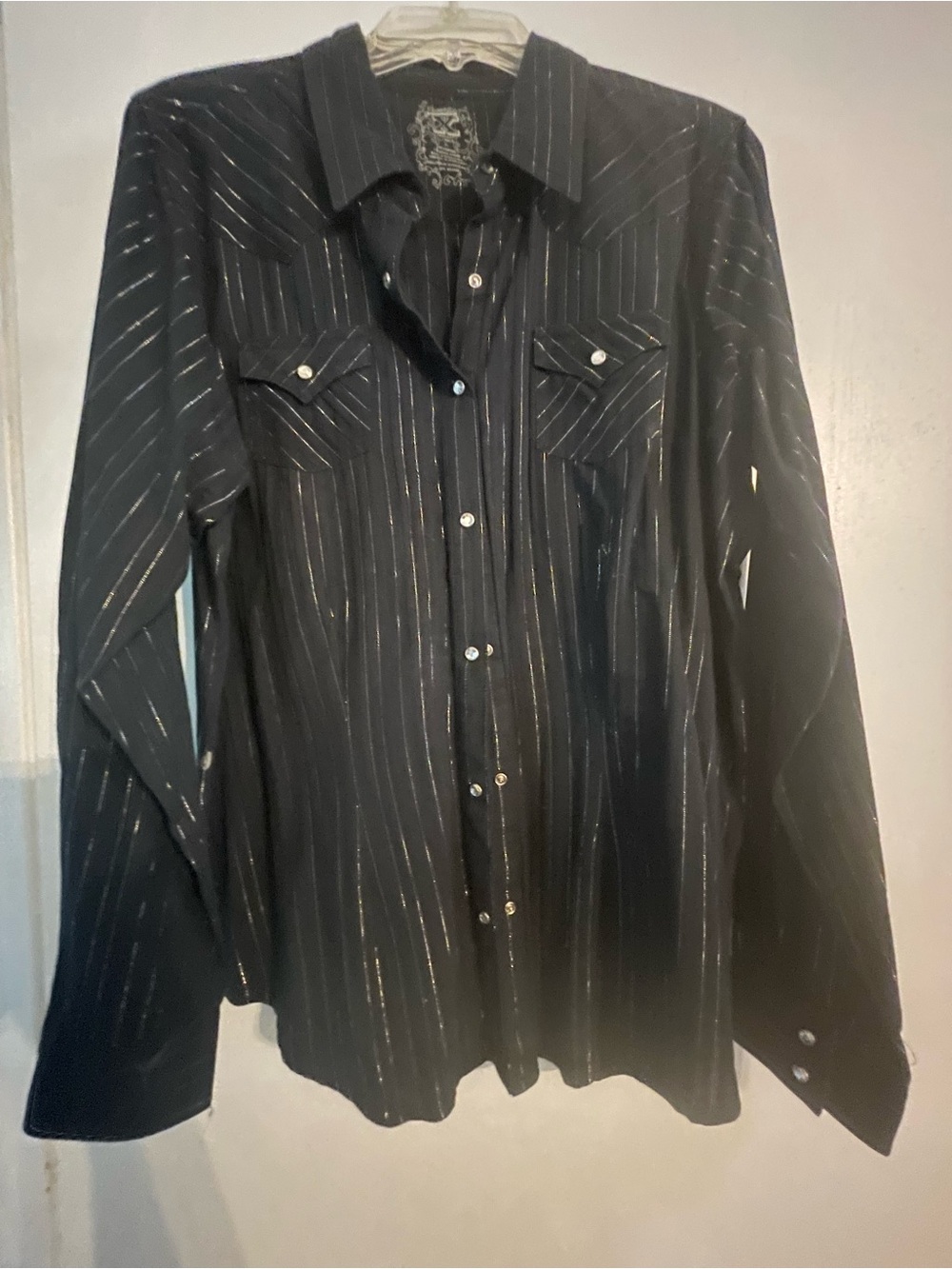 Twisted X Black Button-Down Shirt with Metallic Pinstripes